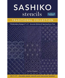 Sashiko Stencils, Traditional Collection: 9 Embroidery Designs 3? x 5?, Accurate Stitches & Spacing Every Time