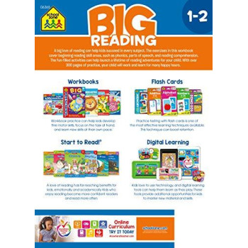 School Zone - Big Reading 1-2 Workbook - Ages 6 to 8, 1st Grade, 2nd Grade, Story Order, Parts of Speech, Comprehension, Phonics, Vowels, and More (School Zone Big Workbook Series)