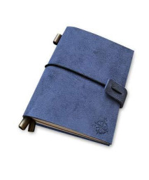 Blue Suede Leather Pocket Notebook - Small, Refillable Travel Journal - Passport Size, Perfect for Writing, Gifts, Travelers, Professionals, as a Diary or Pocket Journal. Small Size - 13 x 10 cm.