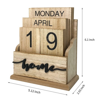 Vintage Wood Block Perpetual Calendar Flip Block Design for Home Office Desk Rustic Decoration