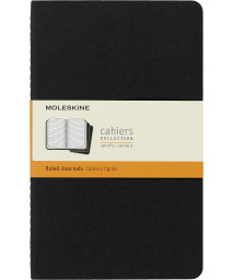 Moleskine Cahier Journal, Soft Cover, Large (5 x 8.25) Ruled/Lined, Black, 80 Pages (Set of 3)